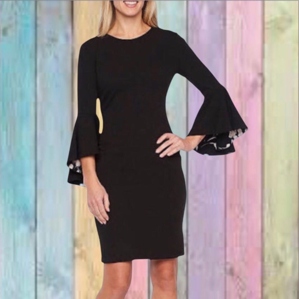 Liz Claiborne Black 3/4 Billowing Polka Dot Sleeves Sheath Dress NWOT